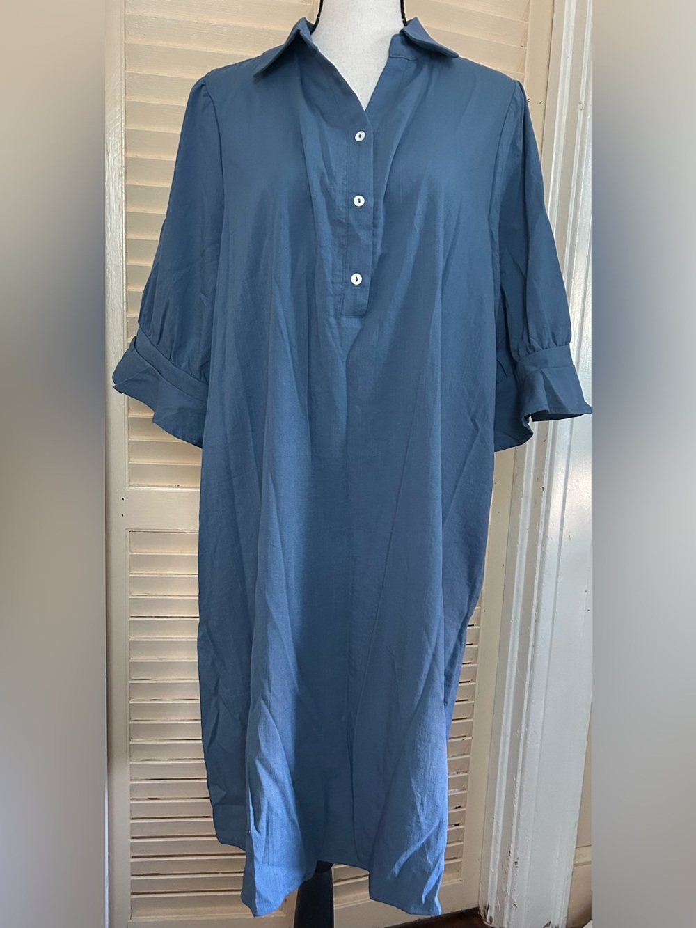 Blue Collared Shirt Dress - Casual Women's Dress
